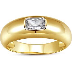 Gold Baguette Dome CZ Ring in Sizes 4-8, 5mm Wide, Hypoallergenic